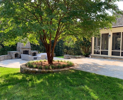Paver Patio installed at house with shady tree